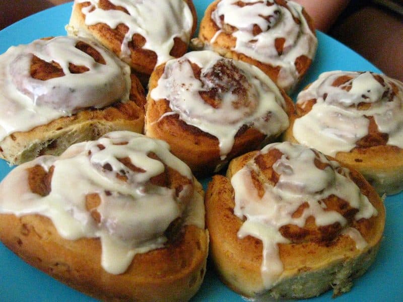 Homemade cinnamon rolls with brown butter cream cheese frosting from The Living Loaf